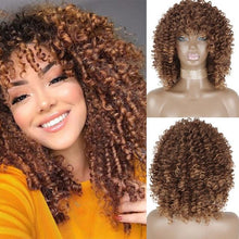 Load image into Gallery viewer, Cute Afro Wig Women Short Fluffy Hair Wigs with Bangs For Black Women Kinky curly Synthetic Hair For Party Dance Cosplay Wigs For Black Women Cosplay Wigs For Women