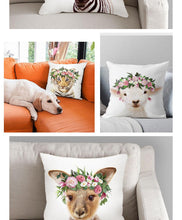 Load image into Gallery viewer, Cute Baby Animals Pattern Pillow Case Cotton Linen Cushion Cover for Home Sofa Pillow Covers, Cushion Covers Tiger Bunny Rabbit Horse Sheep Bear With Head Flowers Decorative Velvet Pillow Covers 45X45CM