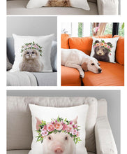 Load image into Gallery viewer, Cute Baby Animals Pattern Pillow Case Cotton Linen Cushion Cover for Home Sofa Pillow Covers, Cushion Covers Tiger Bunny Rabbit Horse Sheep Bear With Head Flowers Decorative Velvet Pillow Covers 45X45CM