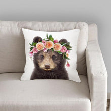 Load image into Gallery viewer, Cute Baby Animals Pattern Pillow Case Cotton Linen Cushion Cover for Home Sofa Pillow Covers, Cushion Covers Tiger Bunny Rabbit Horse Sheep Bear With Head Flowers Decorative Velvet Pillow Covers 45X45CM