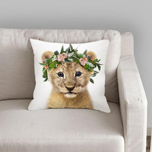 Load image into Gallery viewer, Cute Baby Animals Pattern Pillow Case Cotton Linen Cushion Cover for Home Sofa Pillow Covers, Cushion Covers Tiger Bunny Rabbit Horse Sheep Bear With Head Flowers Decorative Velvet Pillow Covers 45X45CM