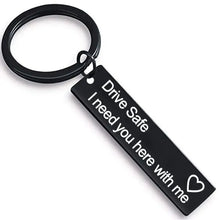 Load image into Gallery viewer, Cute Black Stainless Steel Charm Couple Drive Safe Keychain Gift for Boyfriend & Girlfriend