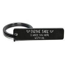 Load image into Gallery viewer, Cute Black Stainless Steel Charm Couple Drive Safe Keychain Gift for Boyfriend & Girlfriend