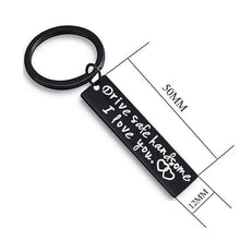 Load image into Gallery viewer, Cute Black Stainless Steel Charm Couple Drive Safe Keychain Gift for Boyfriend & Girlfriend