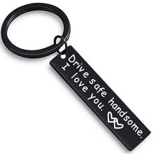 Load image into Gallery viewer, Cute Black Stainless Steel Charm Couple Drive Safe Keychain Gift for Boyfriend & Girlfriend