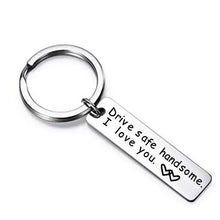 Load image into Gallery viewer, Cute Black Stainless Steel Charm Couple Drive Safe Keychain Gift for Boyfriend & Girlfriend
