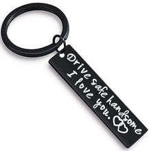 Load image into Gallery viewer, Cute Black Stainless Steel Charm Couple Drive Safe Keychain Gift for Boyfriend & Girlfriend