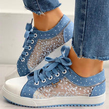 Load image into Gallery viewer, Cute Blue Women Fashion Shoes Summer Casual Design Lace Breathable Platform Flat Woman Sneakers Walking Lace-up Comfortable Walking Footwear Fashion Sneakers