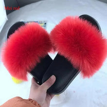 Load image into Gallery viewer, Cute Fluffy Ladies Indoor Warm Slippers Furry Luxury Flip Flops Women's Fashion Flat Soft Flip Flops