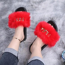 Load image into Gallery viewer, Cute Fluffy Ladies Indoor Warm Slippers Furry Luxury Flip Flops Women's Fashion Flat Soft Flip Flops