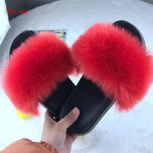Load image into Gallery viewer, Cute Fluffy Ladies Indoor Warm Slippers Furry Luxury Flip Flops Women's Fashion Flat Soft Flip Flops