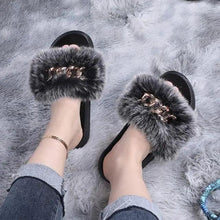 Load image into Gallery viewer, Cute Fluffy Ladies Indoor Warm Slippers Furry Luxury Flip Flops Women's Fashion Flat Soft Flip Flops