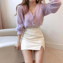 Load image into Gallery viewer, Cute Kitty Chic Fashionable V-Neck Single Breasted Mink Short Knitted Sweaters Outerwear For Women Autumn Long Sleeve Sweater Coat