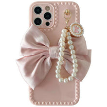Load image into Gallery viewer, Cute Luxury Fashion 3d Bow Pearl Bracelet Girl Soft Case For iPhone 11 12 13 Pro Max 7 8 Plus Xr X Xs Se Anti-drop Cover Pearl Chain Bow Phone Case Ideal for iPhone Elegant Phone Case