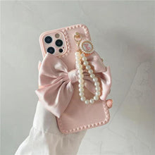 Load image into Gallery viewer, Cute Luxury Fashion 3d Bow Pearl Bracelet Girl Soft Case For iPhone 11 12 13 Pro Max 7 8 Plus Xr X Xs Se Anti-drop Cover Pearl Chain Bow Phone Case Ideal for iPhone Elegant Phone Case