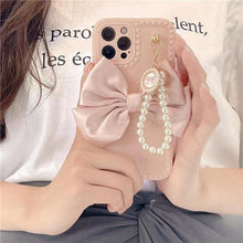 Load image into Gallery viewer, Cute Luxury Fashion 3d Bow Pearl Bracelet Girl Soft Case For iPhone 11 12 13 Pro Max 7 8 Plus Xr X Xs Se Anti-drop Cover Pearl Chain Bow Phone Case Ideal for iPhone Elegant Phone Case