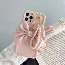 Load image into Gallery viewer, Cute Luxury Fashion 3d Bow Pearl Bracelet Girl Soft Case For iPhone 11 12 13 Pro Max 7 8 Plus Xr X Xs Se Anti-drop Cover Pearl Chain Bow Phone Case Ideal for iPhone Elegant Phone Case