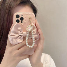 Load image into Gallery viewer, Cute Luxury Fashion 3d Bow Pearl Bracelet Girl Soft Case For iPhone 11 12 13 Pro Max 7 8 Plus Xr X Xs Se Anti-drop Cover Pearl Chain Bow Phone Case Ideal for iPhone Elegant Phone Case
