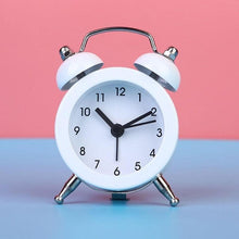 Load image into Gallery viewer, Cute Mini Metal Round Alarm Clock Desk Table Electronic Digital Clock Twin Bell Alarm Clock Metal Frame 3D Dial with Backlight Function Desk Table Clock for Home & Office Bedroom Living Room Alarm Clock Creative Home Decoration