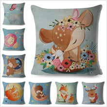 Load image into Gallery viewer, Cute Pillow Cover Cartoon Giraffe Fox Reindeer Animal Nordic Polyester Cotton Cushion Cover For Sofa Home Kids Room Decor Throw Pillow Cases Cartoon Animal Woodland Decorative Cotton Cushion Cover Home Baby Room Decor Standard Pillowcase