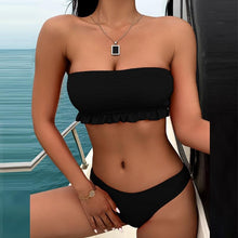 Load image into Gallery viewer, Cute Pink Strapless Lace Solid Swimsuit Bikini Two Piece Metal Wire Women Swimwear Women's High Cut Bikini Set Strapless 2 Pieces Bathing Suit Swimsuit Push Up Summer Beachwear Bathing Suit