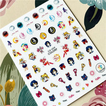 Load image into Gallery viewer, Cute rabbit Cute cat Japanese Justice Girl 3D Back Glue Nail Sticker Nail Decoration Nail Art Nail Ornament Self Adhesive Nail Decals for Nail Art Decoration Including Hearts Stars Letters Bowknot Leaves Flowers Plants Fruits Butterflies for Woman