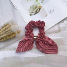 Load image into Gallery viewer, Cute Rabbit Ear Striped Metal Buckle Hair Scrunchies Elastic Hair Bands Ties Rope Bands Ponytail Bands Gorgeous Hair Accessories For Women