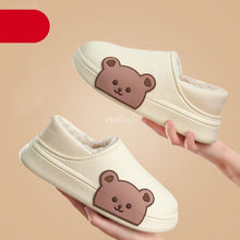 Load image into Gallery viewer, Cute Side Bear Waterproof Cotton Women Shoes Winter Warm Indoor Outdoor Wrapped Heel Slippers EVA Comfort Memory Foam Slippers Waterproof Non Skid Warm Washable Cotton Shoes Loafer Slippers