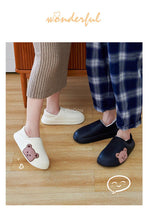 Load image into Gallery viewer, Cute Side Bear Waterproof Cotton Women Shoes Winter Warm Indoor Outdoor Wrapped Heel Slippers EVA Comfort Memory Foam Slippers Waterproof Non Skid Warm Washable Cotton Shoes Loafer Slippers