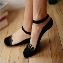 Load image into Gallery viewer, Cute Sock Slipper Women 1 Pair 2 Pieces Silk Spring Summer Thin Breathable Girl Socks Women Socks Breathable Anti-Friction Ultra Thin Socks for Women Transparent Lace Silk Elastic Socks