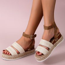 Load image into Gallery viewer, Cute Summer Women Golden Sandals Platform Heels Cross Strap Ankle Lace Beach Party Shoes Open Toe Ankle Platform Strap Casual Shoes Platform Wrap Rubber Sole Flat Sandal