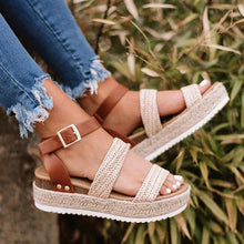Load image into Gallery viewer, Cute Summer Women Golden Sandals Platform Heels Cross Strap Ankle Lace Beach Party Shoes Open Toe Ankle Platform Strap Casual Shoes Platform Wrap Rubber Sole Flat Sandal