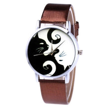 Load image into Gallery viewer, Cute White And Black Cats Couple Watches With PU Leather Strap And Round Dial Quartz Watches For Women Cat Dial With Stainless Steel Mesh Band Genuine Leather Strap Comfortable Ladies Wristwatch
