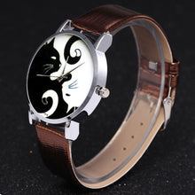Load image into Gallery viewer, Cute White And Black Cats Couple Watches With PU Leather Strap And Round Dial Quartz Watches For Women Cat Dial With Stainless Steel Mesh Band Genuine Leather Strap Comfortable Ladies Wristwatch