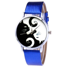 Load image into Gallery viewer, Cute White And Black Cats Couple Watches With PU Leather Strap And Round Dial Quartz Watches For Women Cat Dial With Stainless Steel Mesh Band Genuine Leather Strap Comfortable Ladies Wristwatch