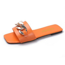 Load image into Gallery viewer, Cute Women Summer Slipper Square Toe Chain Slippers Slip On Flat Slide Sandals Beach Flip Flops Casual Shoe Sandals With Square Open Toe Slip On Comfy Slides Sandals Casual Shoes Summer Low Heeled