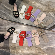 Load image into Gallery viewer, Cute Women Summer Slipper Square Toe Chain Slippers Slip On Flat Slide Sandals Beach Flip Flops Casual Shoe Sandals With Square Open Toe Slip On Comfy Slides Sandals Casual Shoes Summer Low Heeled