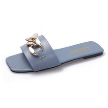 Load image into Gallery viewer, Cute Women Summer Slipper Square Toe Chain Slippers Slip On Flat Slide Sandals Beach Flip Flops Casual Shoe Sandals With Square Open Toe Slip On Comfy Slides Sandals Casual Shoes Summer Low Heeled