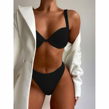 Load image into Gallery viewer, Cute Women Swimwear Pure Color Bikinis Swimsuit Women High Waist String Solid Color 2 Piece Bathing Suits Summer High Cut Push Up Bathing Suit High Waist Beach Wear Breathable Bikini