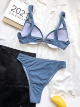 Load image into Gallery viewer, Cute Women Swimwear Pure Color Bikinis Swimsuit Women High Waist String Solid Color 2 Piece Bathing Suits Summer High Cut Push Up Bathing Suit High Waist Beach Wear Breathable Bikini