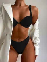 Load image into Gallery viewer, Cute Women Swimwear Pure Color Bikinis Swimsuit Women High Waist String Solid Color 2 Piece Bathing Suits Summer High Cut Push Up Bathing Suit High Waist Beach Wear Breathable Bikini