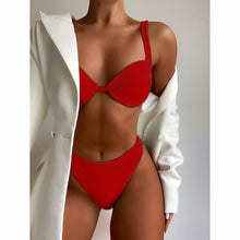 Load image into Gallery viewer, Cute Women Swimwear Pure Color Bikinis Swimsuit Women High Waist String Solid Color 2 Piece Bathing Suits Summer High Cut Push Up Bathing Suit High Waist Beach Wear Breathable Bikini