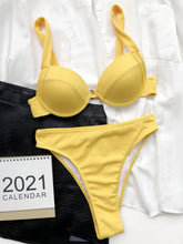 Load image into Gallery viewer, Cute Women Swimwear Pure Color Bikinis Swimsuit Women High Waist String Solid Color 2 Piece Bathing Suits Summer High Cut Push Up Bathing Suit High Waist Beach Wear Breathable Bikini