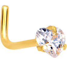 Load image into Gallery viewer, 20G 1/4 Clear Heart 3mm CZ Gem Gold IP L-Shape Nose Ring