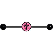 Load image into Gallery viewer, 14G Pink Black Radiant Cross Black Industrial Barbell 37mm