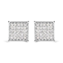 Load image into Gallery viewer, 10K White Gold 3/4 Cttw Princess Diamond Composite Stud Earrings (I-J Color, I1-I2 Clarity)