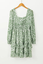 Load image into Gallery viewer, Elegant Ruffle Hem Floral Mini Dress Square Neck Long Sleeve Romantic Dress