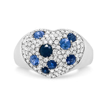 Load image into Gallery viewer, 18K White Gold Blue Sapphire and 5/8 Cttw Diamond Cluster Heart Shaped Ring (F-G Color, VS1-VS2 Clarity) - Size 7.5