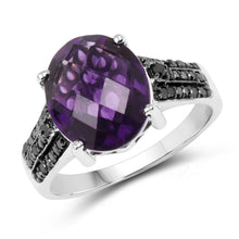 Load image into Gallery viewer, 3.96 Carat Genuine Amethyst & Black Diamond .925 Sterling Silver Ring