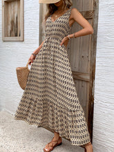 Load image into Gallery viewer, Vintage Printed V-Neck Tie Waist Midi Dress Lightweight Trendy & Elegant Dress for Women